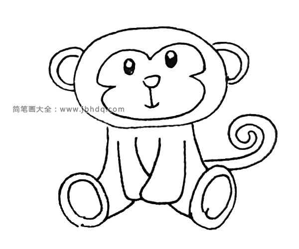 第七步：给猴子画上长长的尾巴在身子后面，打个卷。