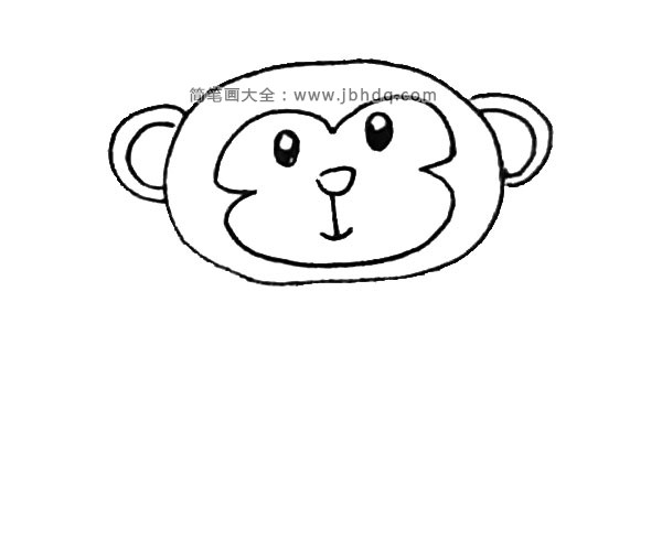 第三步：接着在里面画上猴子的两个小眼睛，鼻子和嘴巴。