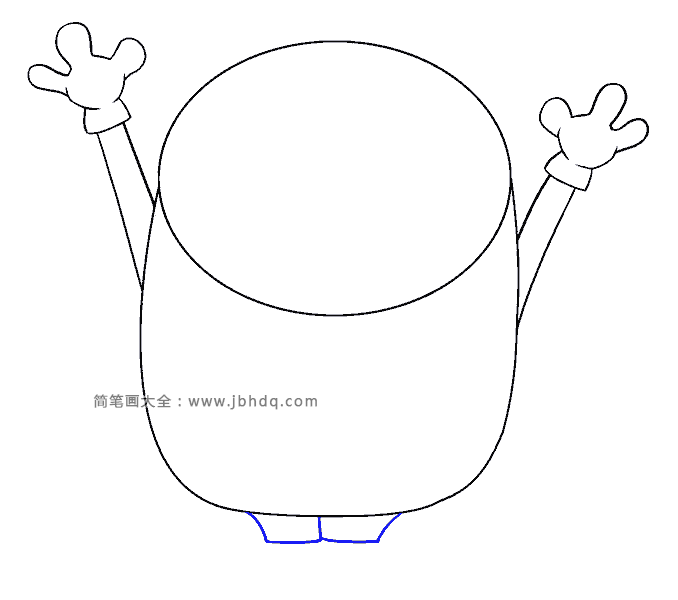 步骤6:从身体的底部画出小黄人鲍勃的腿。