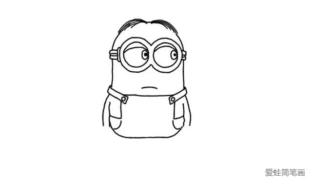 步骤四:然后画出两边胳膊的大致轮廓,在肩膀的位置画出背带裤的背带,再画出从肩膀到肚子,背带裤的整体形状。