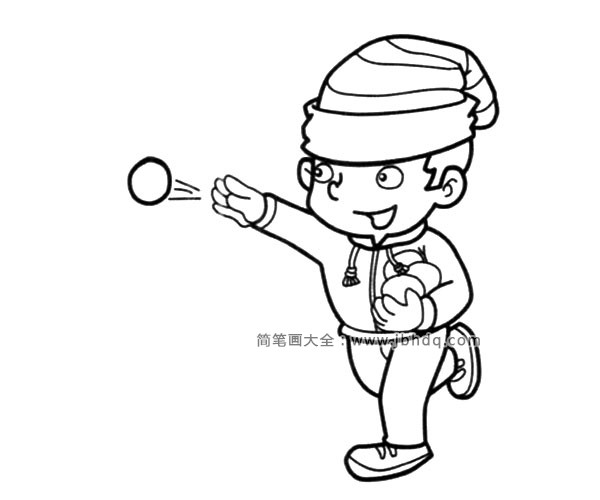 打雪仗的小男孩