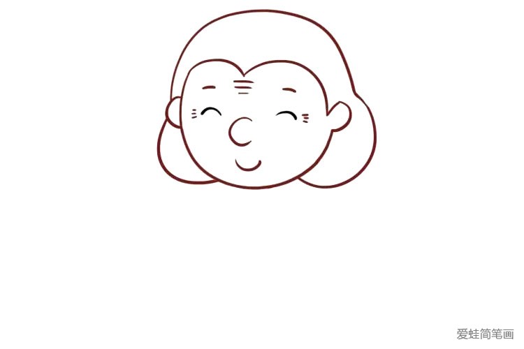 3.画出奶奶的五官和皱纹,完成头部。