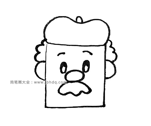 第五步:然后在鼻子的下面画上一点胡子,耳朵上面用波浪线画出一点头发。