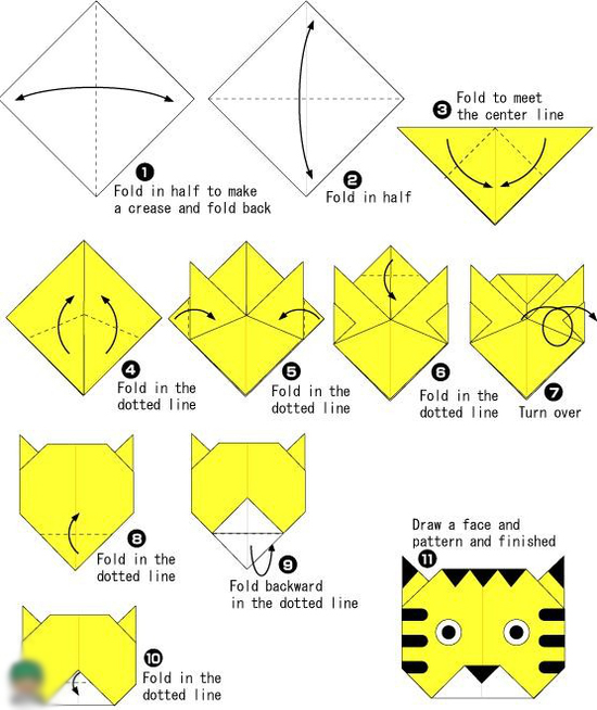 幼儿手工折纸：老虎的手工折法!