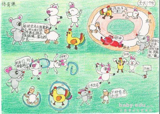 小学生蜡笔画作品-我们的运动会