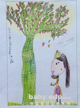 儿童蜡笔画图片大全-树下的女孩