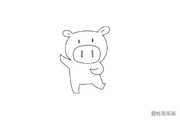 4.接着画身体四肢，注意小猪的动作。