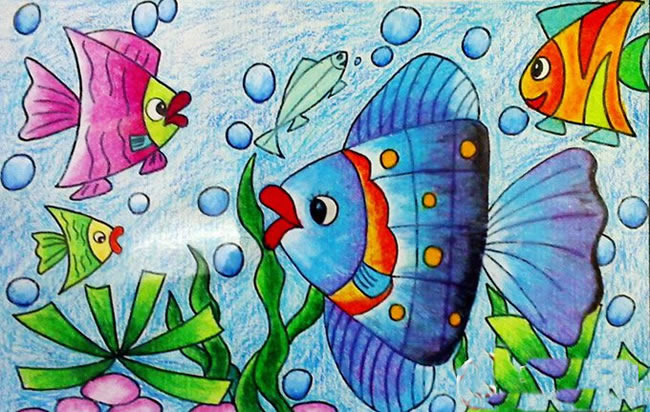 美丽的海底世界优秀儿童水彩画作品欣赏