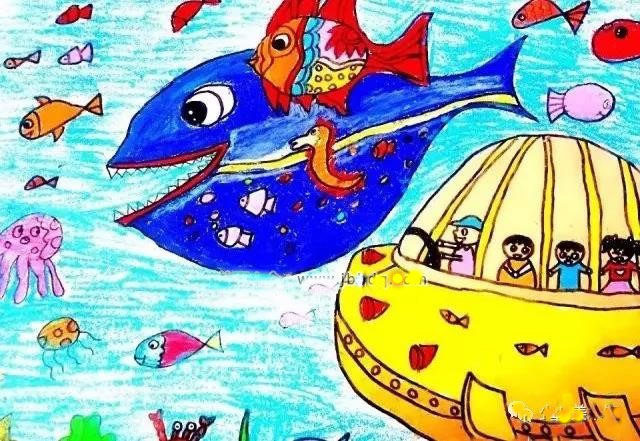 海底世界儿童画创意作品欣赏 - 遨游海底世界