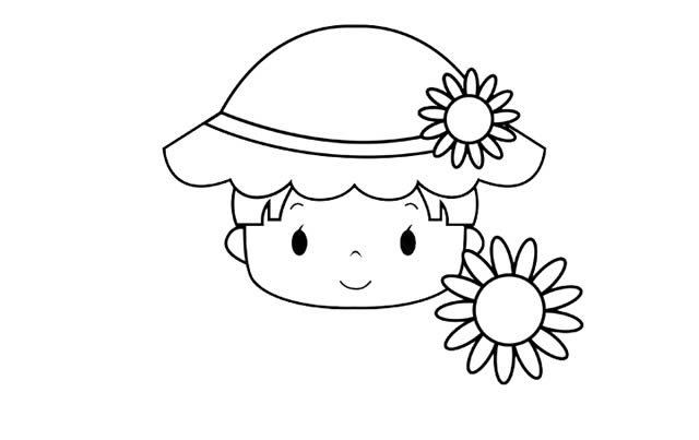 可爱小女孩简笔画步骤图片教程 手拿向日葵