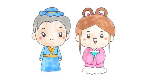 牛郎织女简笔画彩色画法步骤图片