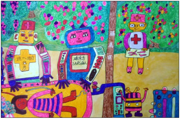科技畅想未来绘画儿童画 机器人医生