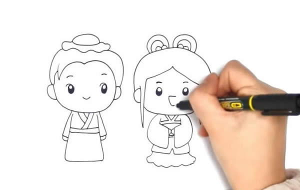 牛郎织女简笔画彩色画法步骤图片