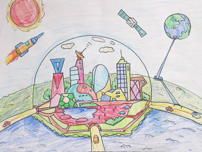 科技幻想畅想未来世界儿童画优秀作品 未来科技城