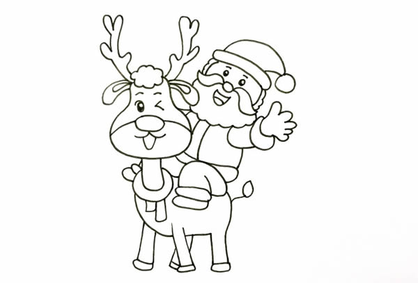 圣诞老人骑麋鹿的简笔画画法步骤图片