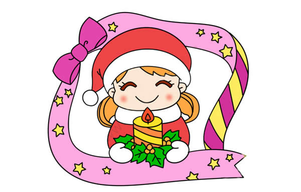 圣诞节简笔画_圣诞节小女孩送祝福简笔画步骤图片