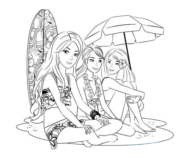 沙滩上的少女简笔画图片大全