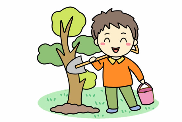 植树节简笔画,植树节种树的小男孩简笔画画法