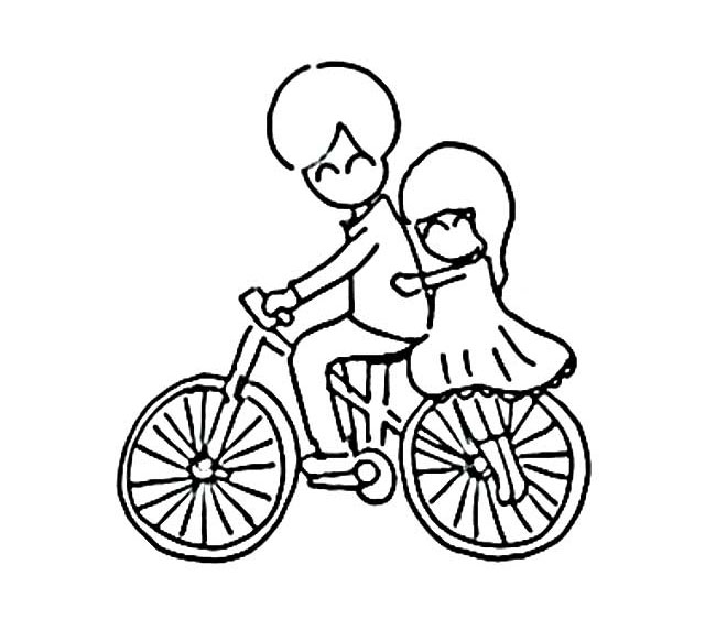 单车恋人简笔画图片大全