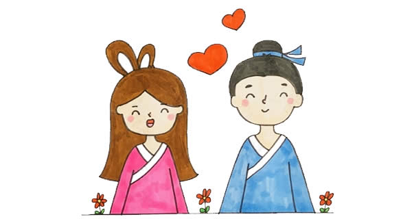 七夕牛郎织女简笔画简单又漂亮彩色