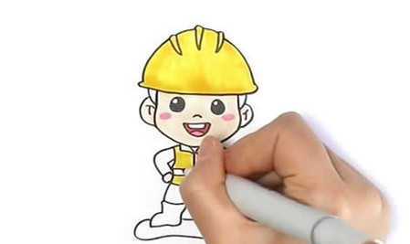 建筑工人简笔画彩色画法 步骤图解