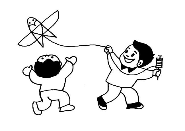 放风筝的两个小孩简笔画图片