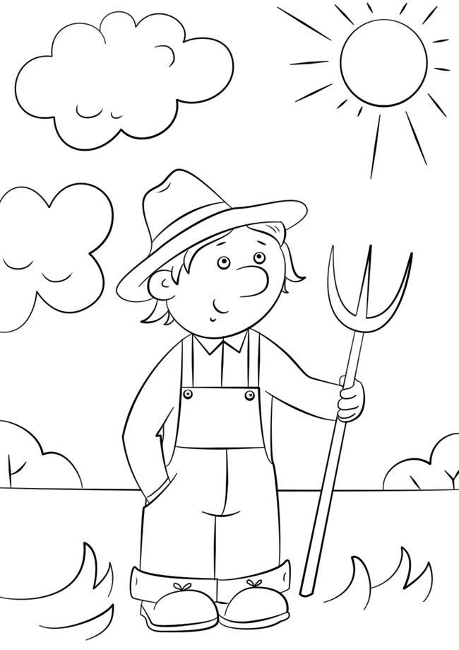 卡通农民和干草叉图片