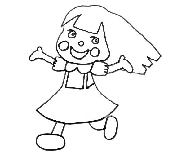 欢乐的小女孩简笔画步骤图片