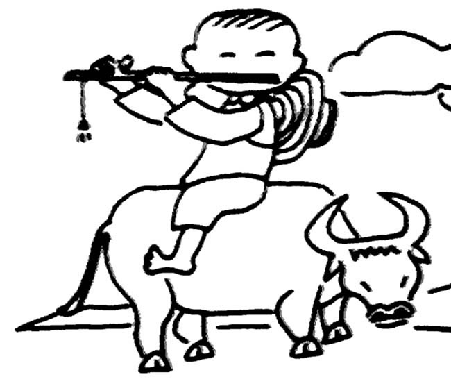 牧童骑牛清明节简笔画图片