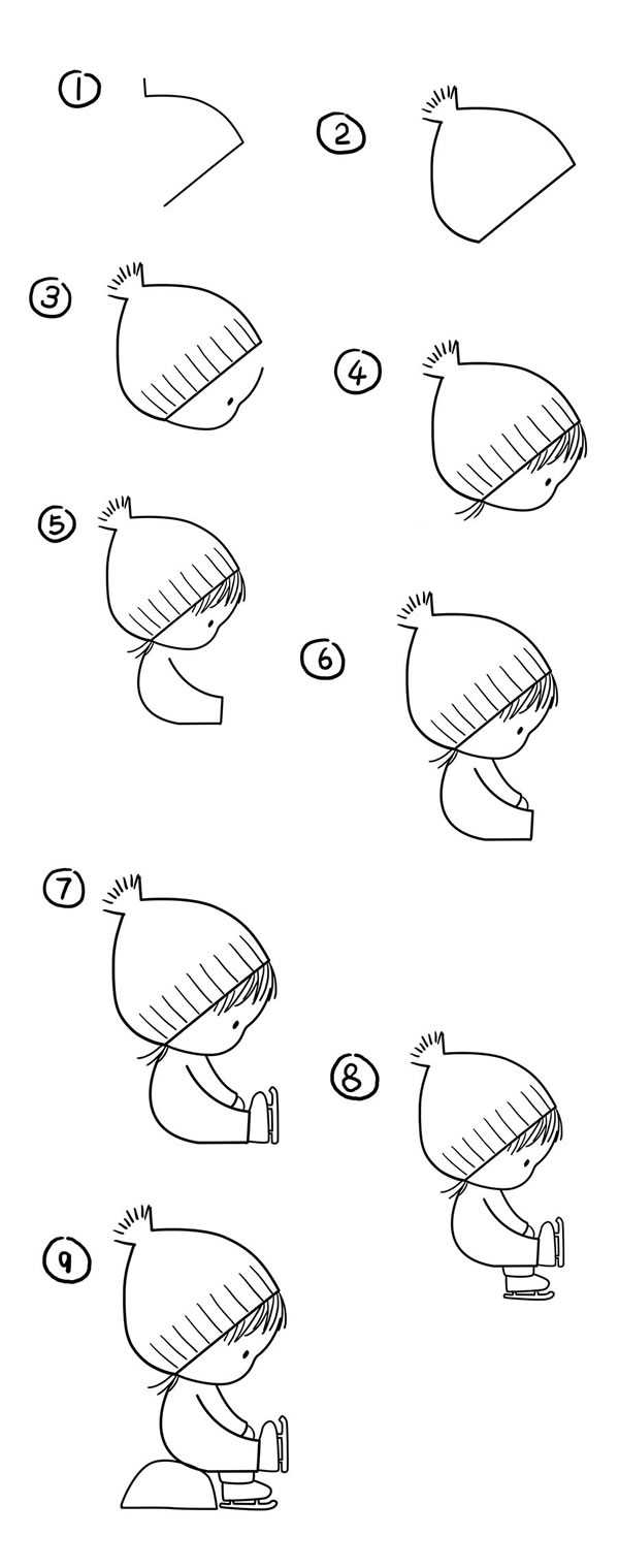 溜冰的小女孩简笔画步骤图解