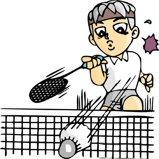 打羽毛球卡通彩色简笔画