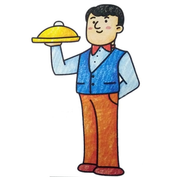 西餐厅服务员的简笔画彩色图片