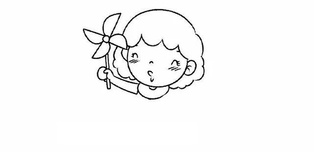 玩风车的小女孩简笔画