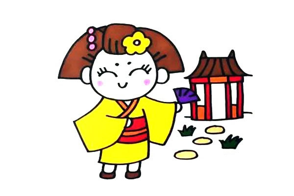 穿和服的日本小女孩简笔画