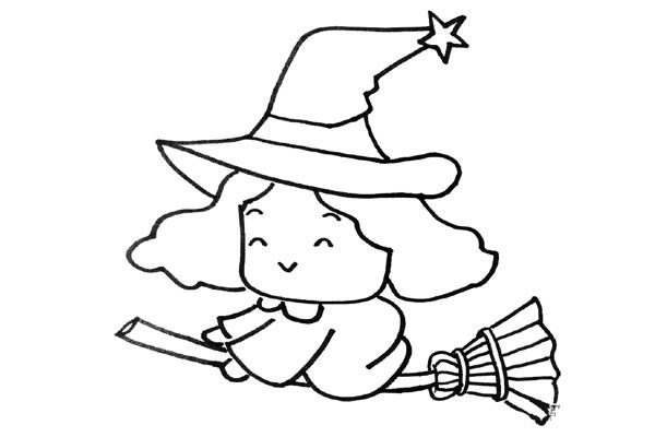 骑扫帚的小魔女简笔画