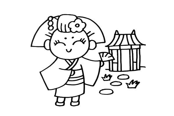 穿和服的日本小女孩简笔画