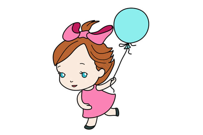 拿着气球的小女孩简笔画