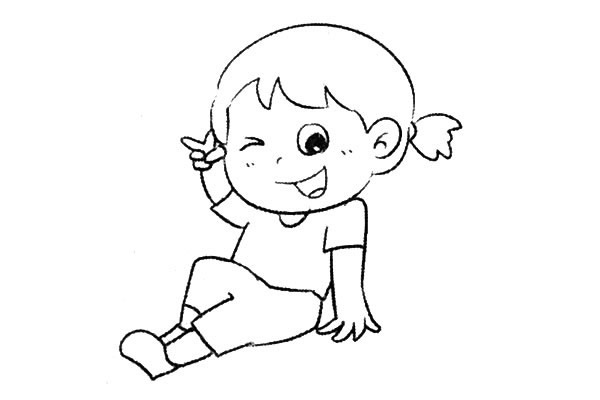 一组开心的小女孩简笔画