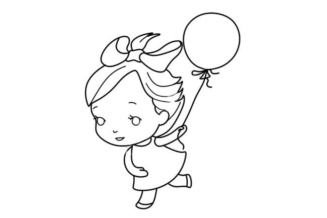 拿着气球的小女孩简笔画