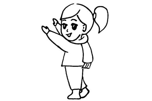 春节贴福字的小女孩简笔画
