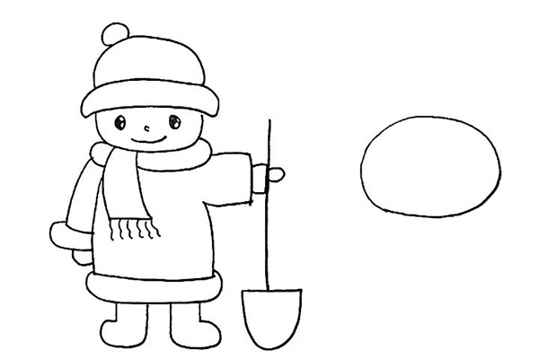 堆雪人的小男孩简笔画