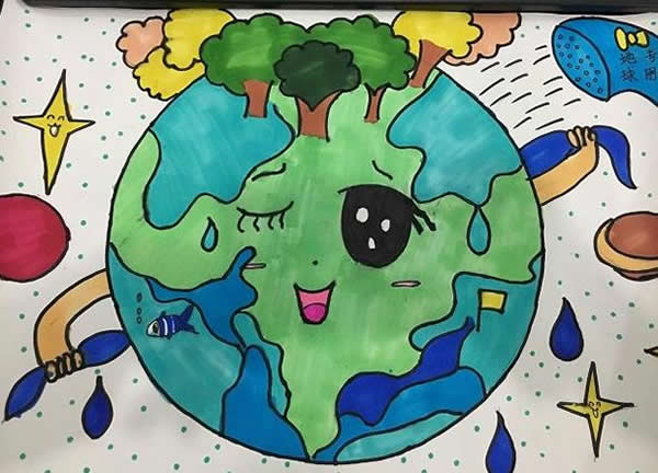 2020世界地球日主题儿童画一等奖