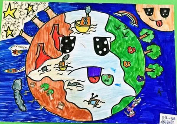 世界地球日奇思妙想儿童画简单又漂亮