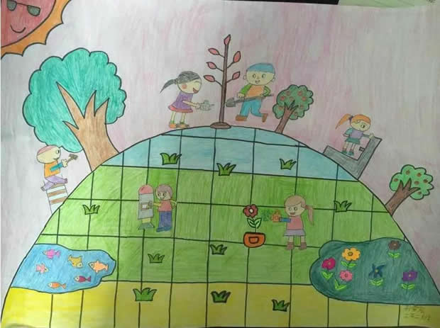 世界地球日保护环境小学生儿童画