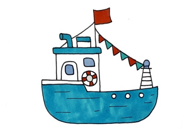 渔船简笔画彩色画法步骤图片