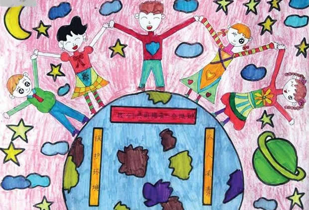 世界地球日保护环境小学生儿童画