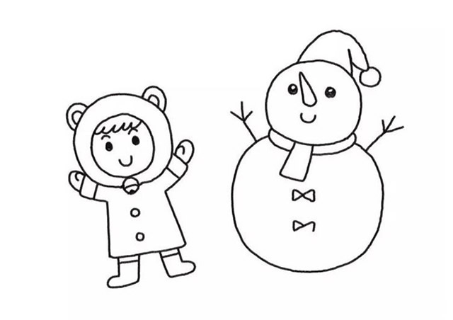 堆雪人的小女孩简笔画
