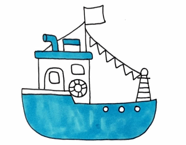 渔船简笔画彩色画法步骤图片_渔船怎么画