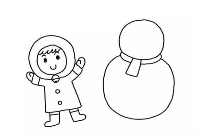 堆雪人的小女孩简笔画