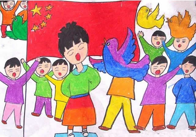 庆祝建国70周年好看的儿童画绘画作品